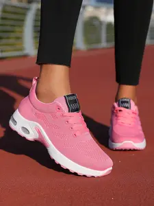 Women's Cushioned Sports Running Shoes Breathable Mesh Sport Sneakers Lightweight Comfortable Thick Sole Height Increasing Athletic Footwear