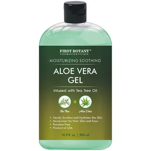 Aloe vera gel from 100 percent Pure Aloe Infused with Tea Tree Oil - Natural Raw Moisturizer for Hand Sanitizing Gel, Skin Care, Hair Care, Sunburn, Acne & Eczema -16.9 fl oz | 500 ml