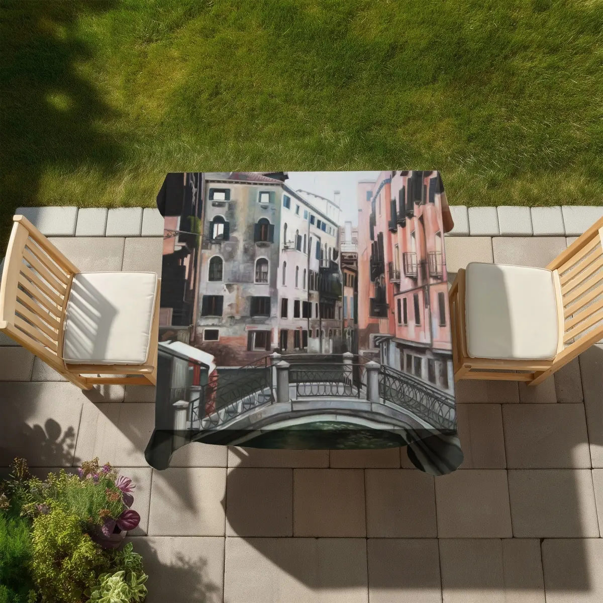 360 stand Venice Print Beige Bohemian Dining Tablecloth (58x58"), C1TC5858YADK62 - Easy Maintenance, Elegant Indoor-Outdoor Home Decor to Enhance Bohemian Charm, Decor Items