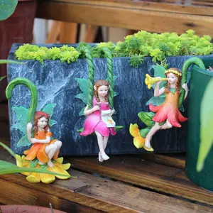 3-Piece Fairy Resin Statue Set with Fluorescent Wings, Vibrant Floral Flower Hanging Decorations, Spring Garden Essential, Christmas Decoration