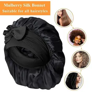 Women 100% Mulberry Silk Sleeping Bonnet Curly Adjustable Satin Sleep Wide Elastic Band No Damage Hair Care Night Cap