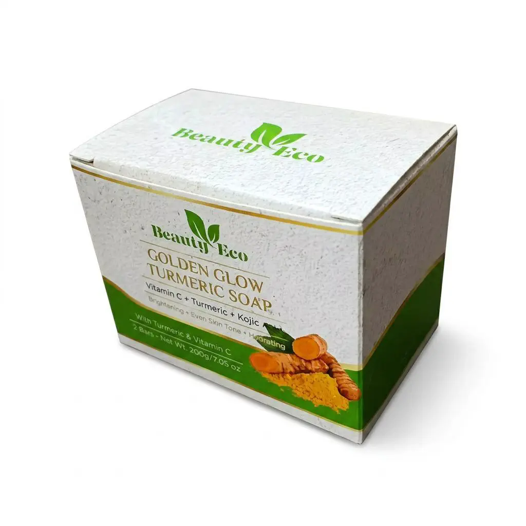 Beauty Eco Golden Glow Turmeric Soap with Vitamin C & Kojic Acid, Face & Body Cleansing Bar, 2 Bars Body Care Daily Hyaluronic Olive