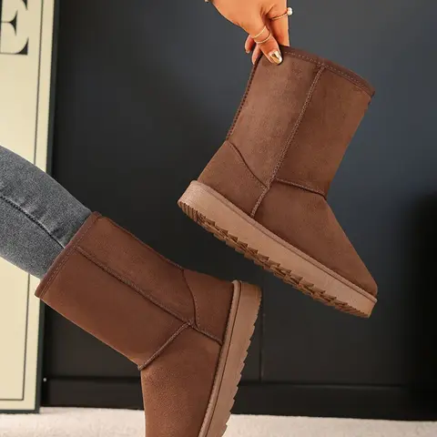 Women's Trendy Snow Boots, Wedge Boot, Mid-Calf High Winter Boots, Casual Warm Boots, Durable Fashion Design, Perfect for Cold Weather Outdoor Activities, Rubber Boots