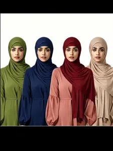 4-Pack Soft Muslim Headscarves, Breathable Sweat-Wicking Fabric, Women's Fashion Long Scarf, Comfortable Non-Slip, Multiple Colors Available