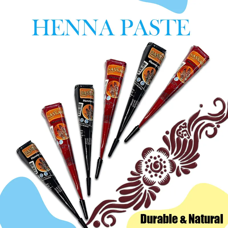 Ready-to-Use Henna Cones 3-Pack, 25g Natural Fresh Cream Paste for Smooth Cosmetic Tattoo Art and Hair Coloring