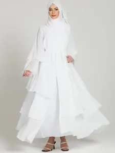 (only abaya) Middle East Fashion Classic Islamic Dubai New Three-Layer Chiffon Cardigan, Long Sleeve Modest Style Arabian Dress, Spring & Fall