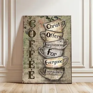 Christ Offers Forgiveness Coffee Poster Canvas Wall Decoration Best Gifts for Friends Family Religious Kitchen Decor Coffee Station Signs Aesthetic Room Decor Vintage Style Framed Art Prints