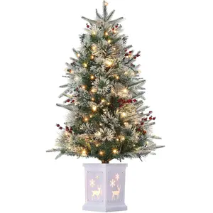 4.5 FT Christmas Tree, Smal Christmas Tree with 108 LED Lights Pre-lit Tree Dual-Color with 8 Modes Reindeer Light Box for Home Office Decoration (Decorations Not Included)