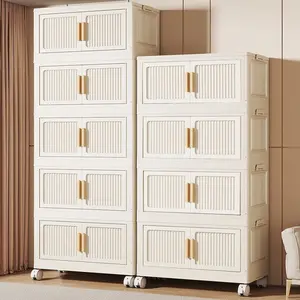 Thick Foldable Storage Cabinet for Living Room Snacks Toys, Mobile Organizer for Bedroom Clothes Moisture Proof, Universal Design, Space Saving Furniture