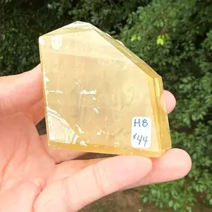 Honey Optical Calcite H8 (Iceland Spar)- natural crystal - polished