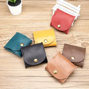Genuine Leather Coin Purse Cowhide Mini Headphone Case, Small Money Bag Storage for Coins Jewelry Gifts, Ultra Portable Design, Earbuds Gift