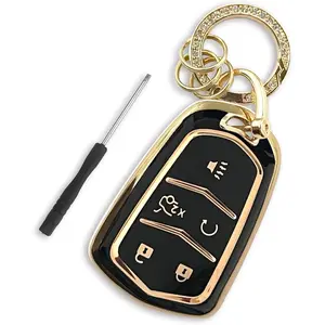 New Upgrade 5-Buttons Key Fob Cover for Cadillac ATS CTS CT6 XT5 SRX STS Escalade Premium Soft TPU Car Key Case Shell Protector