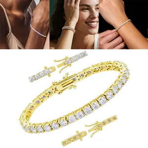1Pcs Gold Plated 4mm Cubic Zirconia Classic Tennis Bracelet for Women and Men, Luxury Bohemian Style Anti-Tarnish/Non-Fade Jewelry, Durable Copper Chain for Parties Weddings Casual Attire - Year-Round Unisex Gift for Him or Her