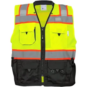 Glo099 premium highvisibility surveyors safety vest lightweight and breathable zipper closure 9 pockets