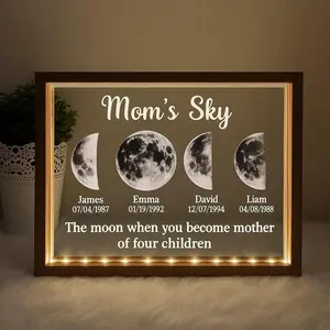 Personalized Moon Phase Picture Frame Box Custom Mommy's Universe Light Frame with Kid's Name Birthdate Mother's Day Gift For Mom Grandma Family Anniversary Birthday