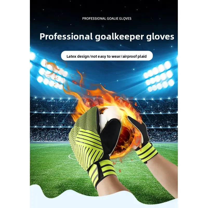 Adult & Kids Football Goalkeeping Gloves, Camouflage/Stripes Designs, Blue-Black/Orange-Black Colors, Latex Leather Multi-Size, Wear-Resistant Thick Anti-Slip Grip, Sports Protection for Competition & Training, Blue And Black