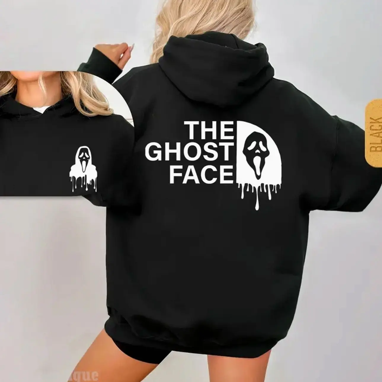 Men's Ghost Print Hoodie, Gothic Long Sleeve Pullover Sweatshirt with Double-Sided Scream Mask Print, Casual Horror Lover Gifts, Ghost Print Men's Hoodies, Gothic Men's Hoodies