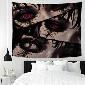 Anime Eyes Gothic Design Large Tapestry, Dark Aesthetic Wall Hanging, Horror Anime Grunge Wall Decor, Multiple Sizes, Easy To Clean Maintain, Home Decor For Living Room Bedroom Party, Great Gift For Anime Lovers Family Friends, Signature Tapestry