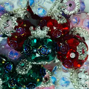 Crown bead fancy, Rhinestone (16mm), mix 2pcs