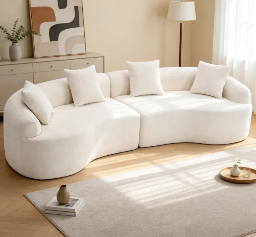 110-Inch Modern Chenille Fabric Curved Boneless Modular Compression Sectional Sofa, High-Density Multi-Functional Couch That Converts to Bed, Spacious Living Room Furnishing, Curved Form