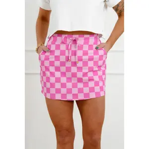 Restock! Plus/Reg Pink Checkered Elastic Waist Skort