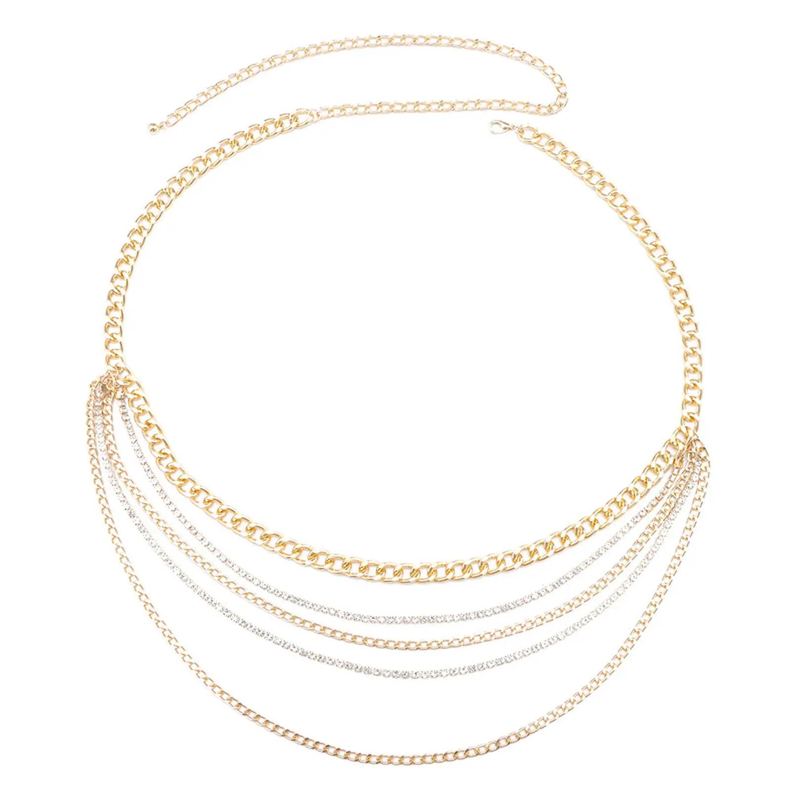 OIDEA Female Multi-Layer Chunky Cuban Link Body Chain - Adjustable Copper Alloy Lightweight Cubic Zirconia Tennis Waist Chain, Bikini Belly Jewelry summerwins, Chain Body Chains, Punky Body Chains