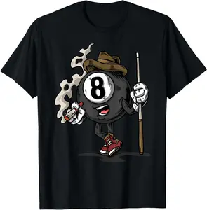 100% cotton Unisex Funny 8 Ball Billiard Pool Player Eight Ball Billiards T-Shirt