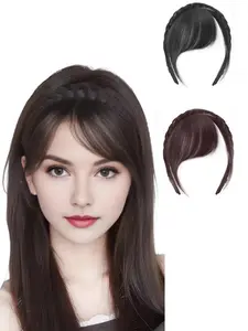 Synthetic Hair Braided Headband with Bangs - Straight Hair Extension for Women, Adjustable Hair Accessory for Styling and Volume, Hair Styling Tools, Secure Fit Design, Synthetic Hairpieces