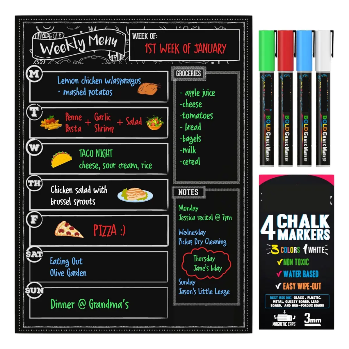 Magnetic Dry Erase Menu Board, 15.6 x 11.6 Inch Weekly Planner
