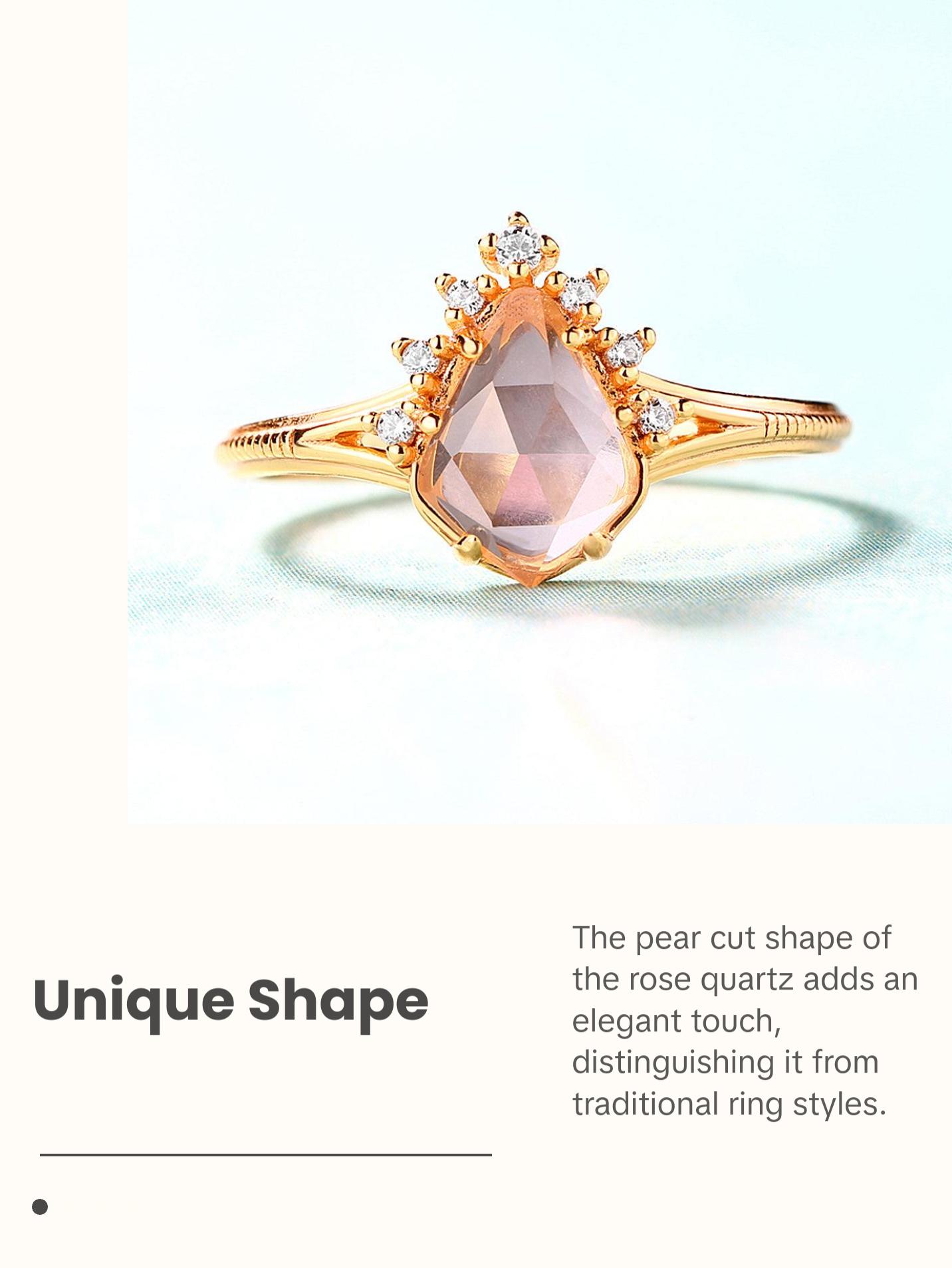 Rose Quartz Pear Cut Adjustable Ring