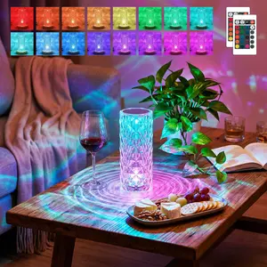 Romantic Rose Wave Crystal Lamp - RGB 16 Colors Changing Light, Touch & Remote, Diamond Cut Ambient Light for Couple Date Night, Dinner Table, Bedroom - Perfect Valentine's Day Gift for Her