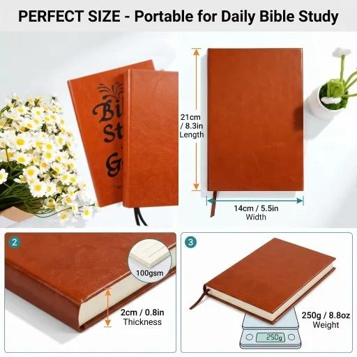 A5 Size 66-Page Christian Bible Daily Devotional Journal with PU Leather Cover, Bible Verse Faith-Strengthening Personal Study Tool, Ideal Christian Gifts for Adult Birthday Presents
