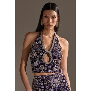 QUEEN OF EVERYTHING RHINESTONE HALTER BLOUSE