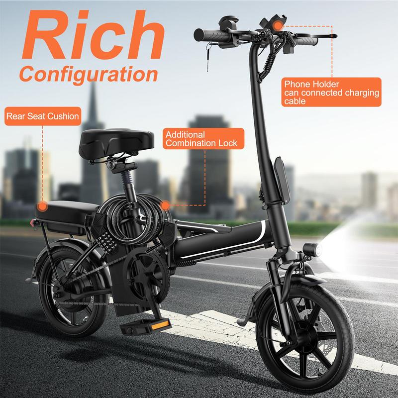 Adult Electric Bike 48V 10.4/15.6Ah Folding 750W 27/40 Miles Range Dual Seats Smart APP Control