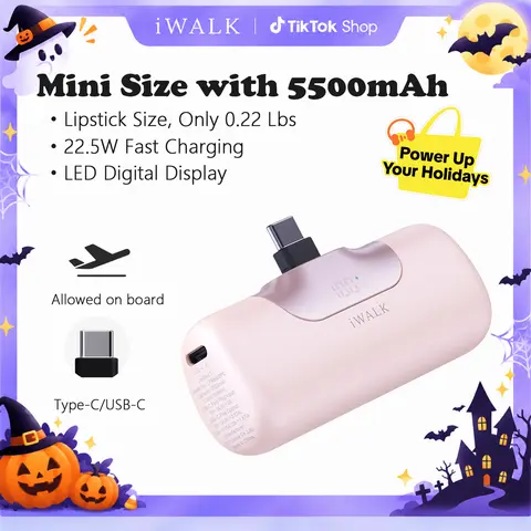 iWALK 5th Gen Mini Plug-in Power Bank - 5500mAh (5000-10000mAh Range), 22.5W USB-C Fast Charging Connector, SenseForce Tech, Smart LED Display, Phone Accessories Charging Solution for iPhone, Android Mobile Phones, Travel Use