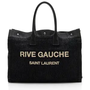 Pre-owned Yves Saint Laurent Calfskin Tote Bags Saint Laurent Raffia Rive Gauche Tote