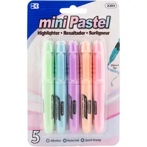 Mini Highlighter Pen Pastel Color, Chisel Tip Broad Fine Line Highlighters Unscented (5/Pack), 1-Pack