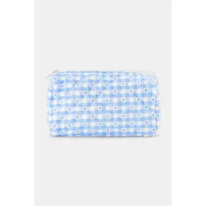 Gingham Hearts Quilted Makeup Bag