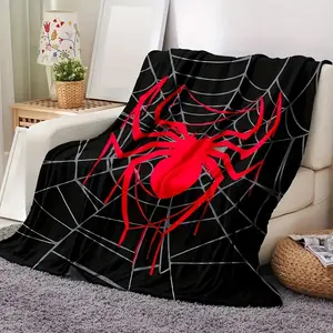 Ultra-Soft Spider Print Flannel Throw Blanket 280gsm Heavyweight All-Season Cozy Blanket with Red & Black Spider Web Design Machine Washable for Bed Sofa Travel Office School Durable Gift for Horror Fans Superhero Lovers