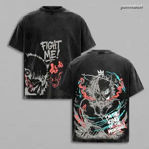 ''I'm the King of the Mountain'' Inosuke Hashibira T-Shirt Demon Slayer Anime Graphic Tee Acid Washed Cotton Shirt Manga Streetwear Soft Casual Menswear Gift for Demon Slayer Fans Infinity Castle Arc Merch Tropical