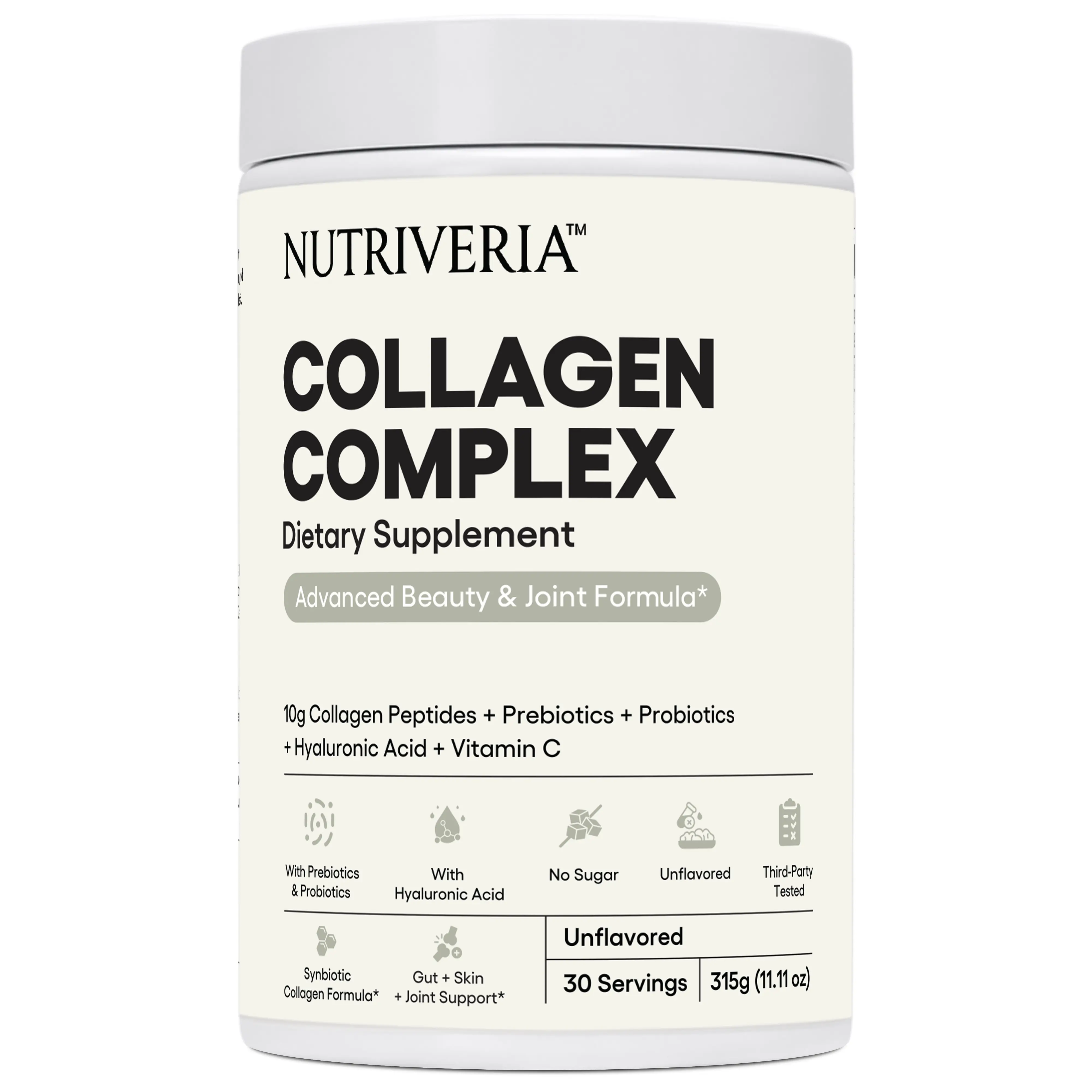 Nutriveria Collagen Complex Powder - 10g Collagen Peptides with Hyaluronic Acid, Vitamin C, Prebiotics, Probiotic - Beauty Dietary Supplement for Skin, Hair, Nail, Joint Support, Healthy Fiber - 30 Servings Camping Essentials