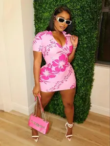 Women's Floral Print Polo Neck Dress, Summer Sweet Style Short A-Line Skirt, Slim-Fitting Casual Wear, New Arrival