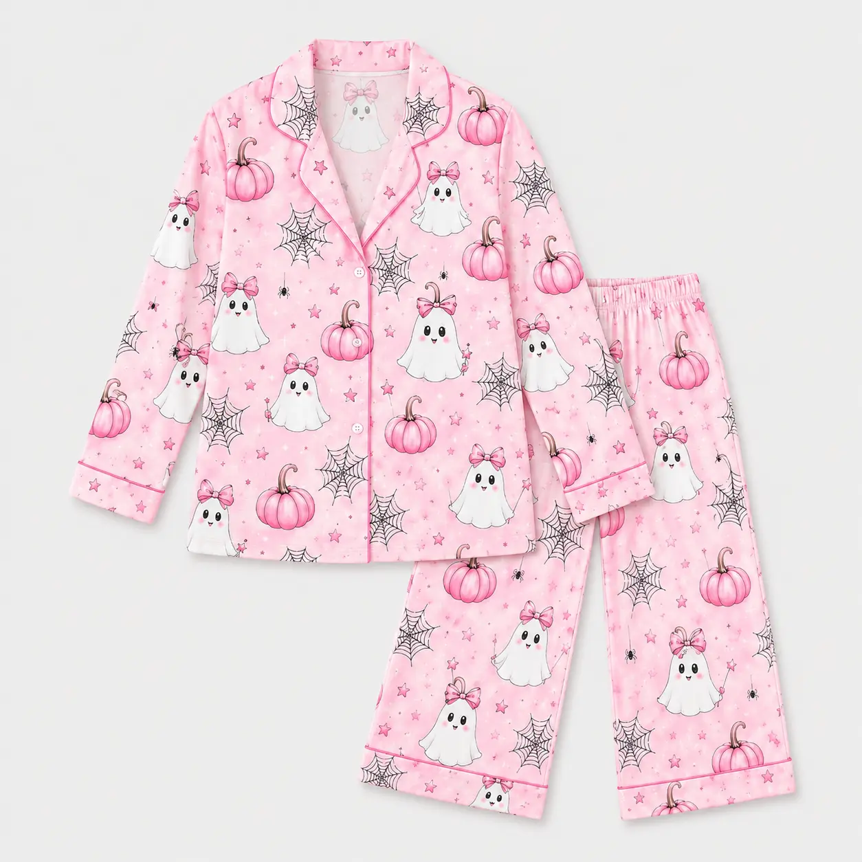 Matching Halloween Pajamas, Spooky Season Pyjama, Pink Ghost Pumpkin Sleepwear