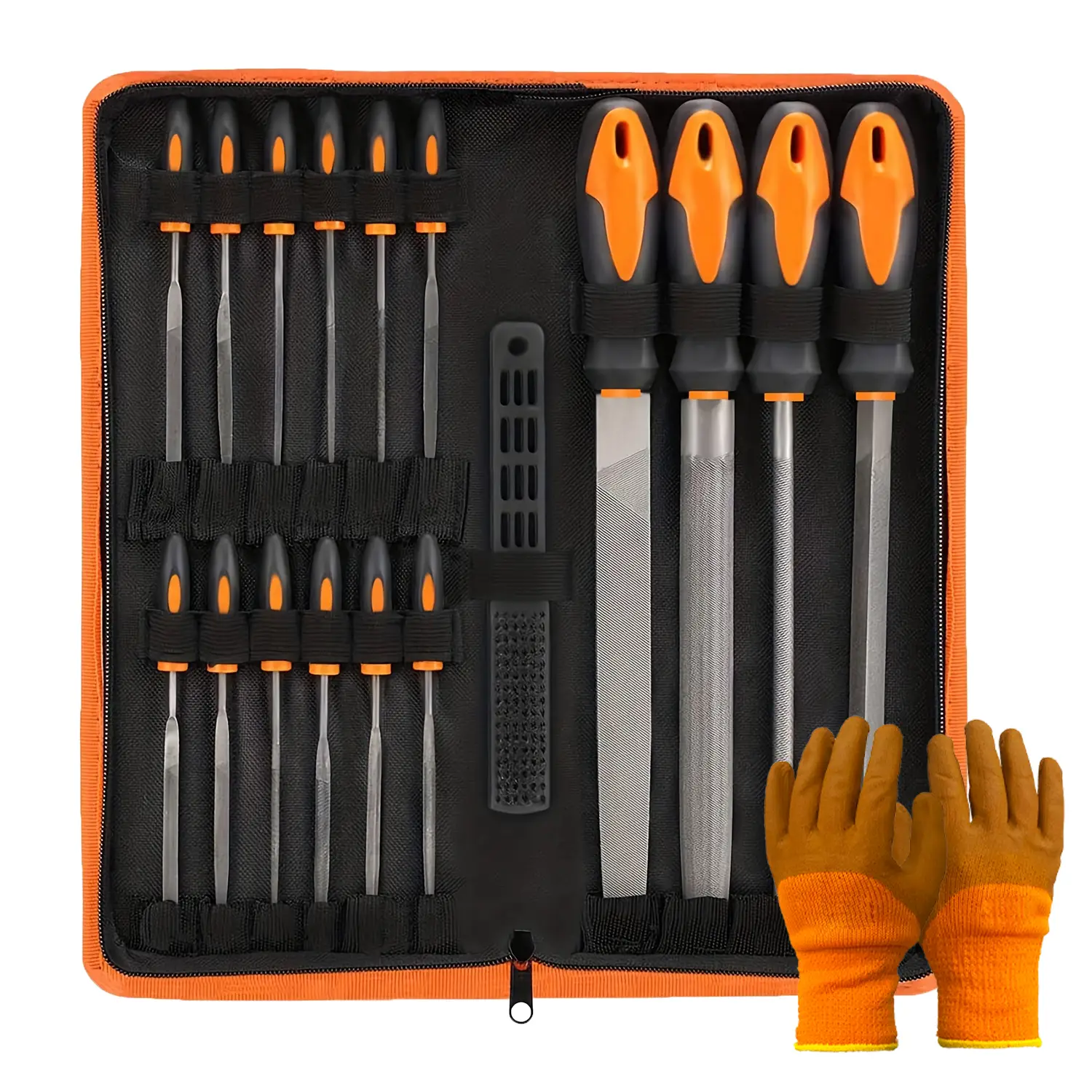DARK DUCK 19-Piece Industrial Hand File Set: Flat,Triangular,Half-Round,Round ,14 Needle Files , with Tote Bag, Gloves & Sandpaper , DIY Tool Kit for