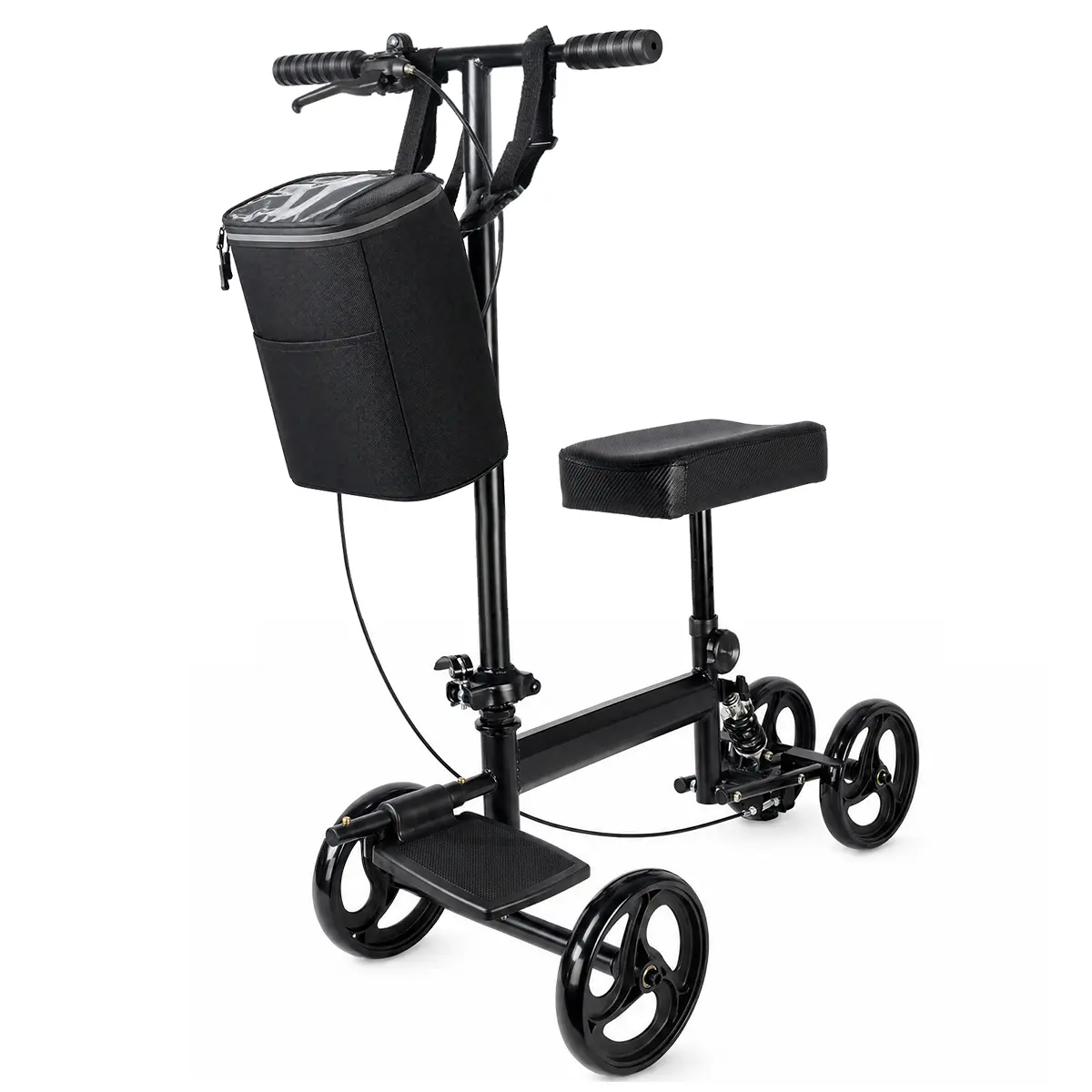 Hi Wheels Foldable Knee Walker Scooter for Adults, Steerable Medical Crutch Alternative, Adjustable Knee Pad & Handlebar, Locking Handbrake, Shock Absorption, Easy Storage, 220 lbs Capacity, Black