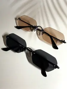 Men's Retro Fashion Glasses, Champagne Hexagonal Metal Frame, Gradient Street Style Eyewear, Beach Vacation Travel Accessories, Stylish Glasses