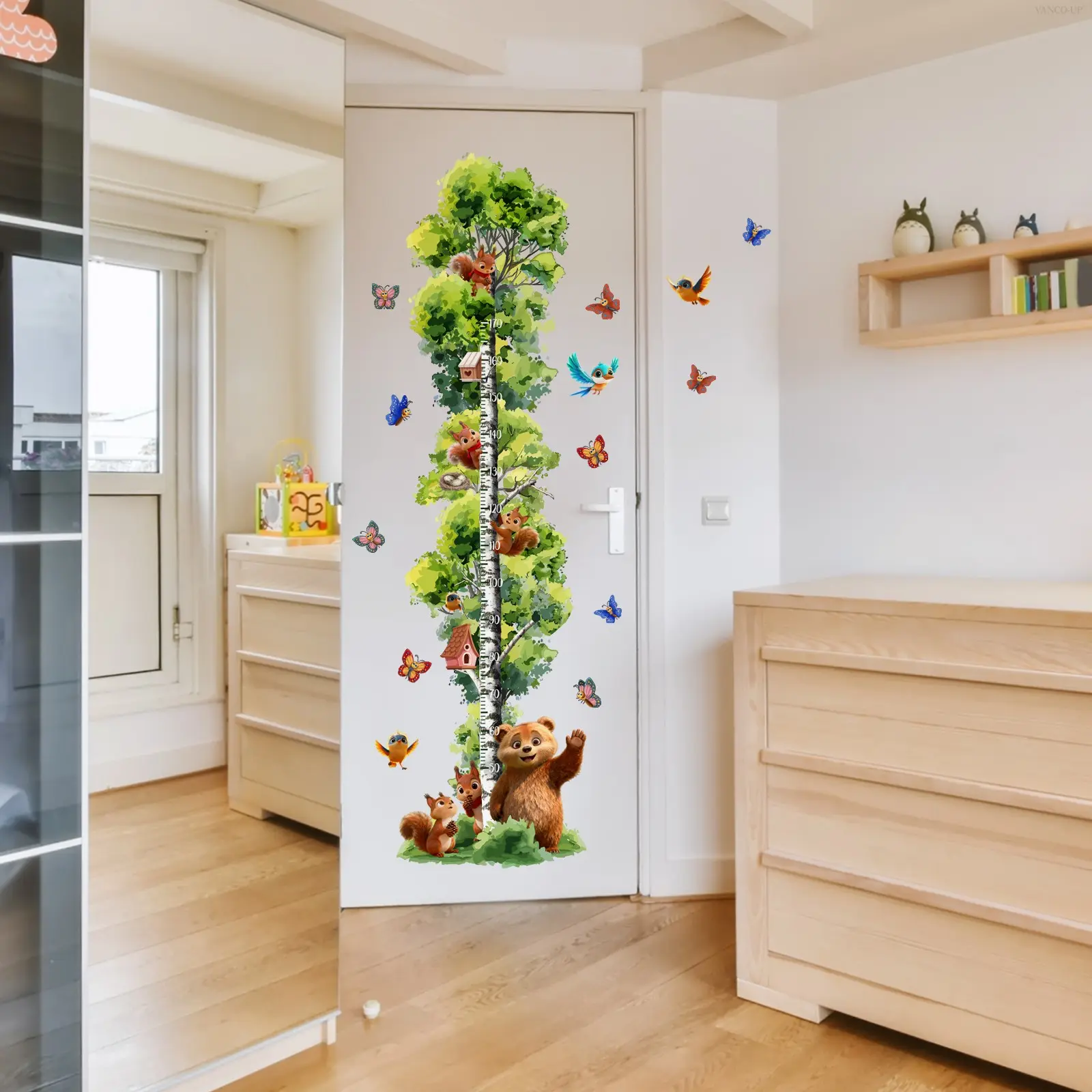 New 30x90cm 4pcs Tree Squirrel Bear Butterfly Decorative Wall Stickers Set, Home Decor Interior Wall Decor for Living Room, Kids Room Wall Decoration, Art Stickers, Wall Decal, Decoration Items