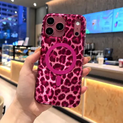 Cute Leopard Cheetah Print Case for iPhone 18 Pro Max 17 16 15 14 13 Pro Max, Hard Acrylic Glossy Shockproof Case Cover for Women Girls