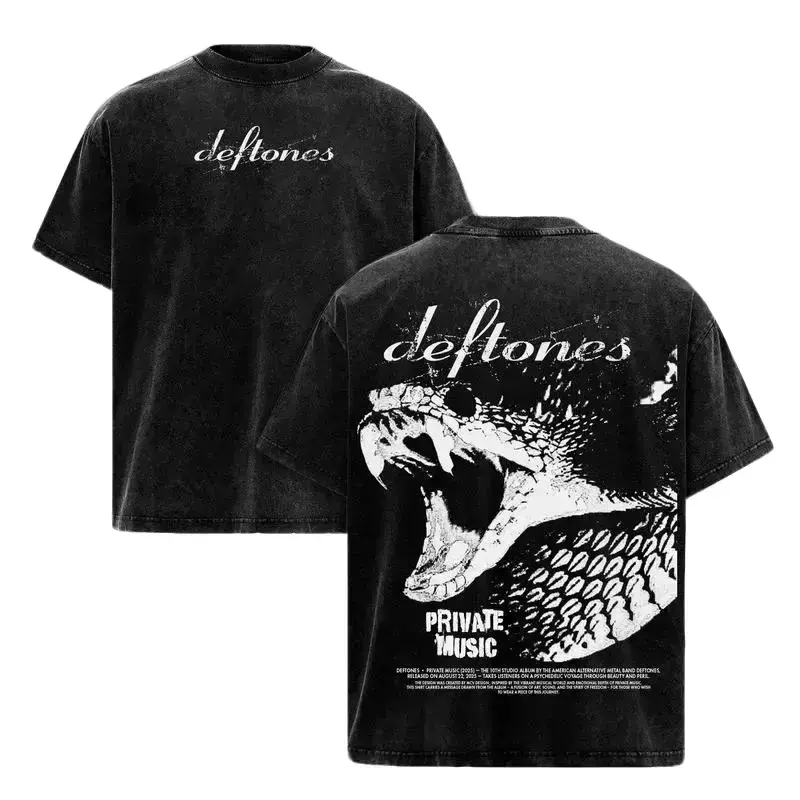[BT] Vintage Washed Oversized Deftones Snake Graphic T Shirt Short Sleeve Streetwear Distressed TeeDeftones Private Music Vintage Washed Tee – Heavy Cotton Double Sided Band Graphic T-Shirt, Rock Metal Streetwear Unisex Oversized Shirt