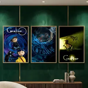 Anime Movie Coraline Painting Calligraphy HD Heavy-Duty Waterproof Wrinkle-Resistant Canvas Print – Tool-Free Durable Hides Wall Flaws & Boosts Style for Living Rooms Bathrooms